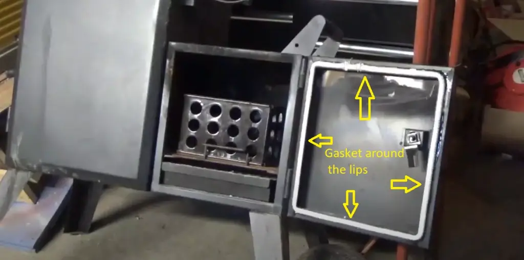 Gasket on the firebox door.